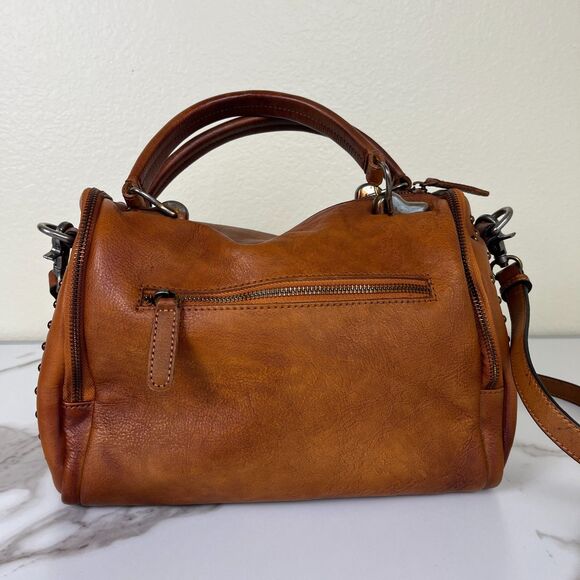 IVTG Brown Leather Satchel Medium Crossbody Studded Bag Purse - Picture 3 of 16